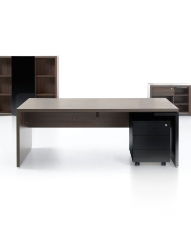 Grand bureau avec caisson noir sur roulettes