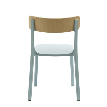 Ruelle – Chaise au design épuré, structure métallique et dossier en bois naturel pour une ambiance moderne et chaleureuse