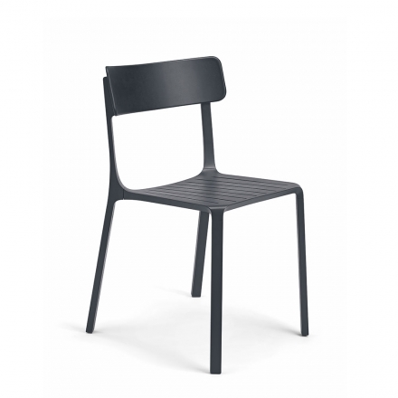 Ruelle Outdoor – Chaise pour extérieur avec structure métallique et dossier en bois traité, design moderne et fonctionnel
