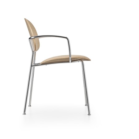 Chaise Tondina – Design vintage avec accoudoirs, alliant bois naturel et structure robuste en métal