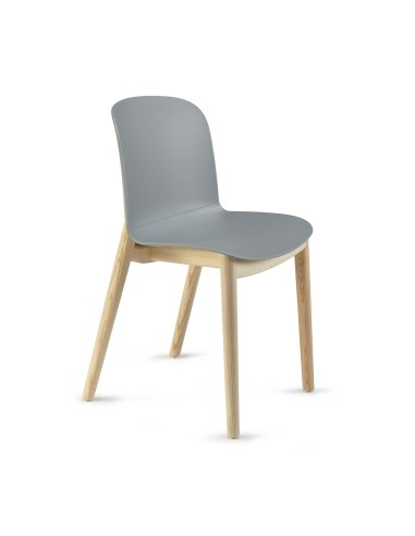 	Chaise Relief avec pieds en bois naturel et coque plastique grise