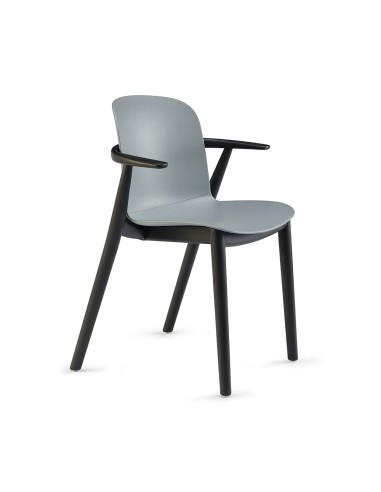 Chaise en plastique avec piètement bois et accoudoirs – Relief
