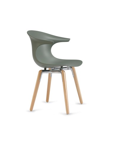 chaise Loop Mono avec structure bois chaleureuse - coque verte en plastique Loop Mono
