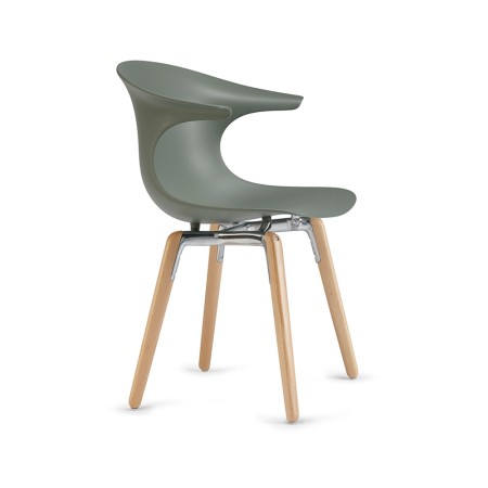 chaise Loop Mono avec structure bois chaleureuse - coque verte en plastique Loop Mono