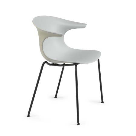 Chaise design Loop Mono 4 pieds en plastique recyclé – vue 3/4 avec coque blanche