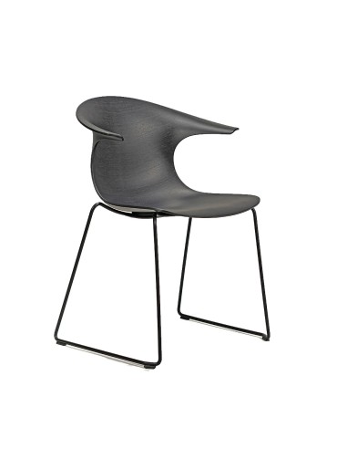 Chaise design pieds luge avec coque bois coloris gris - Loop 3D Wood