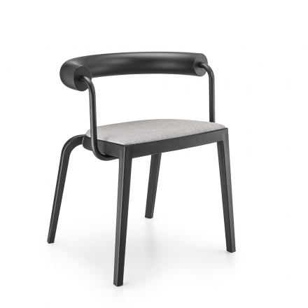 Chaise BI 20’s en plastique noir avec assise rembourrée tissu gris clair