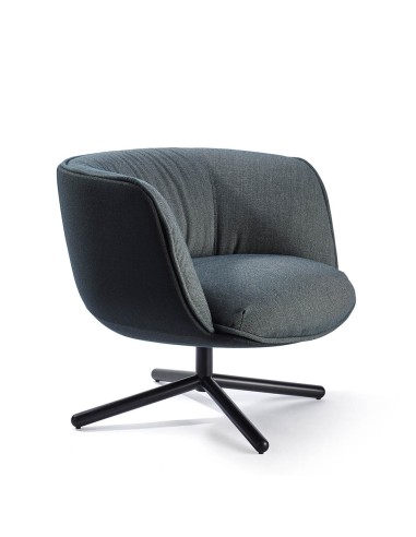 Fauteuil Bombom 4 branches en tissu noir avec base acier – ambiance salon pro