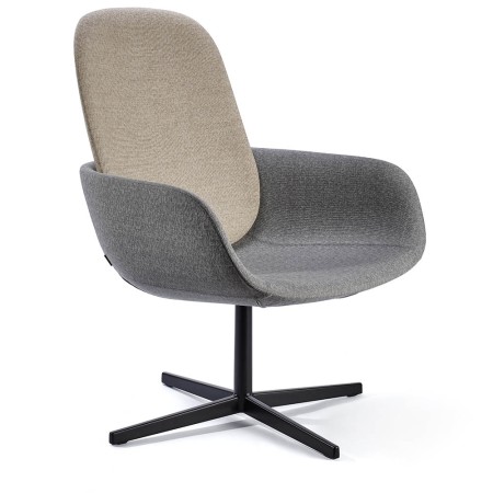 Fauteuil Peb High Back bicolore gris clair et anthracite, base fixe noire 4 branches