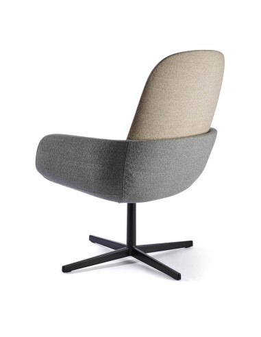 Fauteuil Peb High Back tissu gris et beige vu de profil, piètement étoile en acier noir
