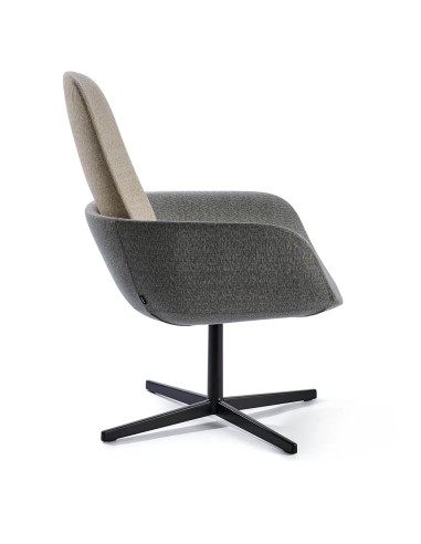 Fauteuil Peb dossier haut avec assise en tissu gris et dossier beige, base étoile fixe noire