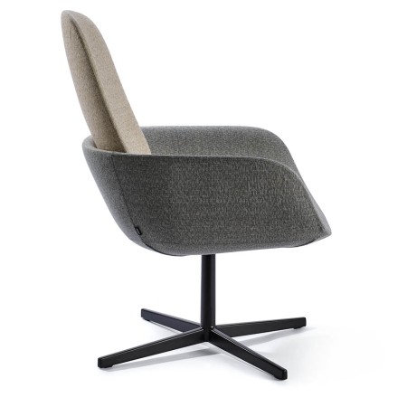 Fauteuil Peb dossier haut avec assise en tissu gris et dossier beige, base étoile fixe noire
