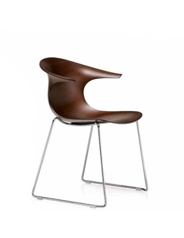 Chaise design pieds luge avec coque bois noyer - Loop 3D Wood