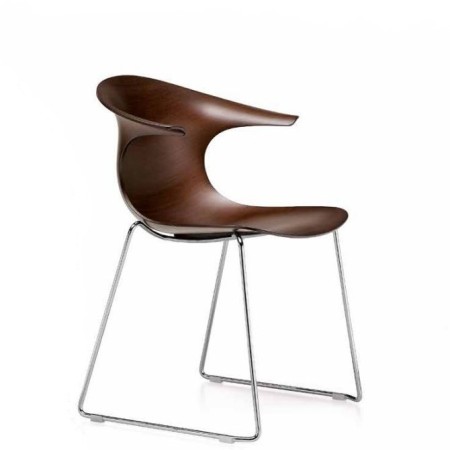 Chaise design pieds luge avec coque bois noyer - Loop 3D Wood