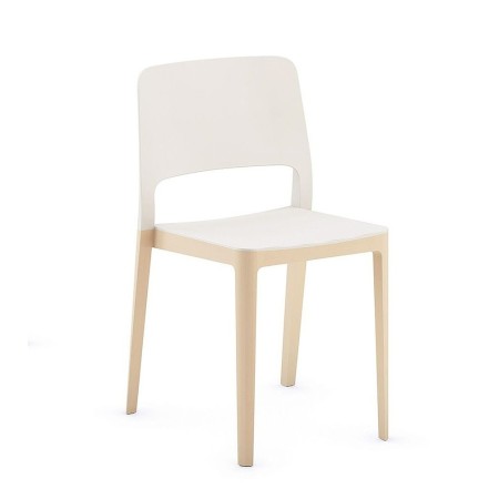 Chaise design Settesusette avec pieds en bois de hêtre et assise blanche