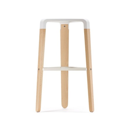 Tabouret haut blanc et en bois pour bar - hêtre et plastique pour une ambiance chaleureuse - design Picapau