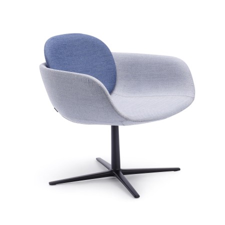 Fauteuil Peb Low Back en tissu gris et bleu, piètement étoile noir