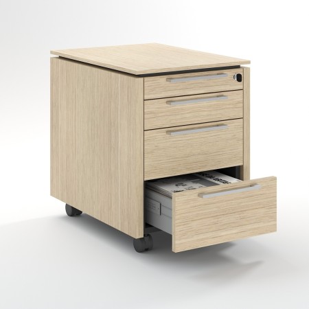 Caisson de rangement sur roulettes avec un tiroir ouvert