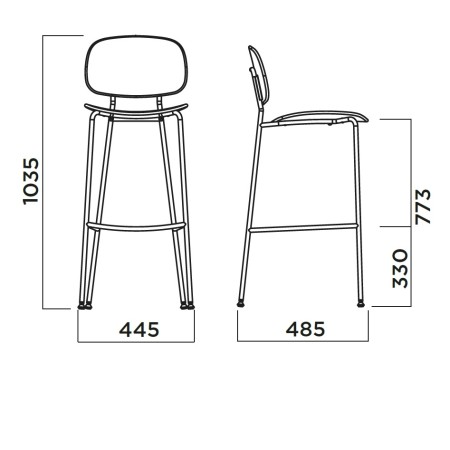 Chaise de bar Tondina Pop – Alliance du confort textile et d’un piètement robuste pour un usage quotidien