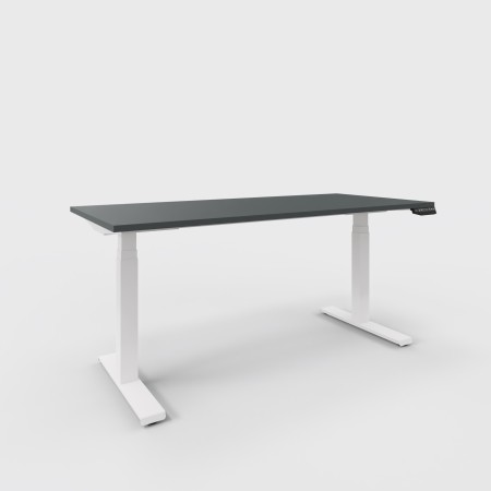Bureau assis debout L. 160 x 80 avec piètement blanc et plateau anthracite