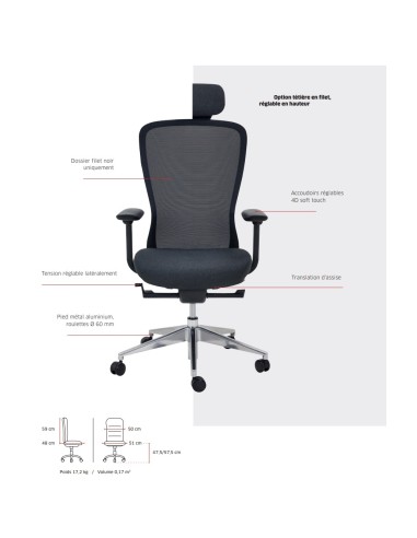 Explication des options de la chaise de bureau ergonomoique - Confort - Sitek - 7770