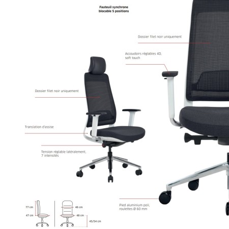 Comment régler la chaise de bureau avec dossier blanc - Fairfax - 7390 - Sitek