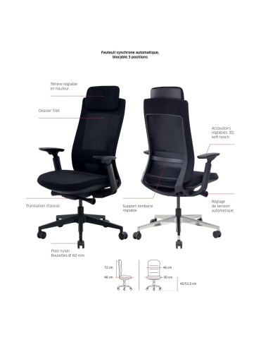 Option pour le fauteuil de bureau avec têtière - Andrea - 7650 - Sitek