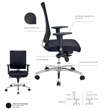 Réglage de la chaise de bureau avec accoudoirs 2D - 7700 -Hans
