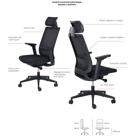 Chaise de travail avec têtière et dossier filet - Carlo - Sitek - 7810 2