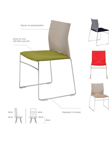 Explication technique de la chaise réunion avec assise tissu et empilable - Jill - Sitek - 3681