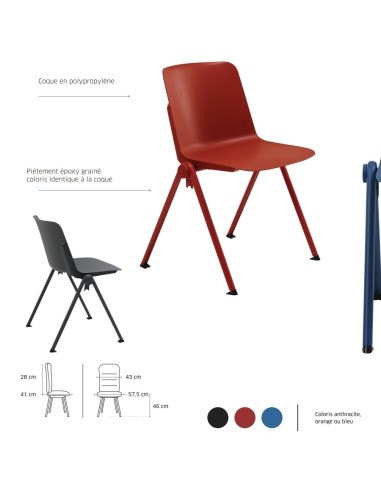 Fiche technique de la chaise multi-usages empilable et colorée - Mia - Sitek - 3910 - 3912