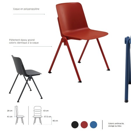 Fiche technique de la chaise multi-usages empilable et colorée - Mia - Sitek - 3910 - 3912
