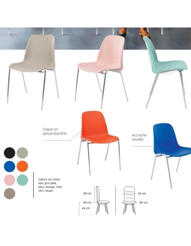 Détails techniques de la chaise conférence pas cher empilable - Elena - 3641