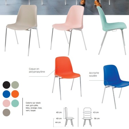 Détails techniques de la chaise conférence pas cher empilable - Elena - 3641