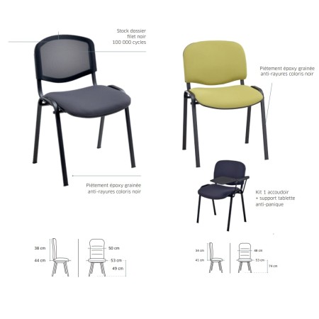 Chaise de conférence pas cher empilable bleu - Claudia - 3011 2