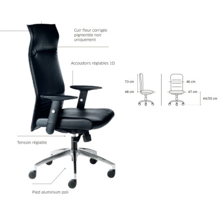 Réglage de la chaise de direction cuir avec têtière - Quentin - 8200