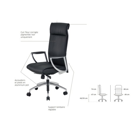 Détails des options du fauteuil de direction en cuir noir - Stanley - 8110