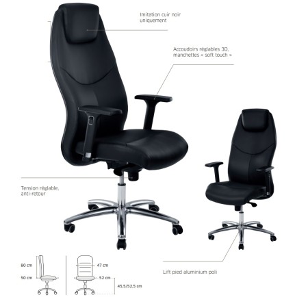 Fauteuil de direction en similicuir noir - Alvin - 8210 2
