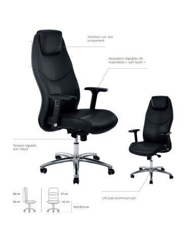 Réglage possible pour le fauteuil de direction en similicuir noir - Alvin - 8210