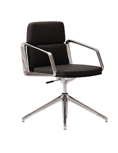 Chaise de conférence en cuir véritable pivotante avec accoudoirs - Lead