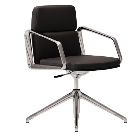 Chaise de conférence en cuir véritable pivotante avec accoudoirs - Lead