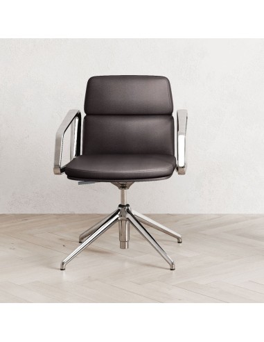Chaise de conférence en cuir véritable pivotante avec accoudoirs - Lead