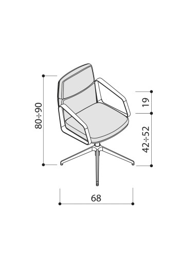 Dimensions - Chaise de conférence en cuir véritable pivotante avec accoudoirs - Lead