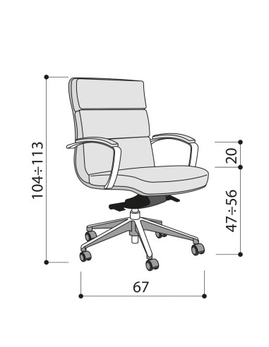 Dimensions - Siège de conférence sur roulettes en cuir véritable - Scena - Las Mobili - 140 263 GOA