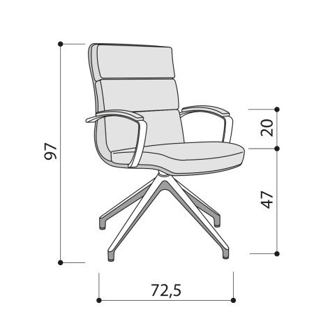 Dimensions - Fauteuil de conférence en cuir avec piétement étoile - Scena - Las Mobili
