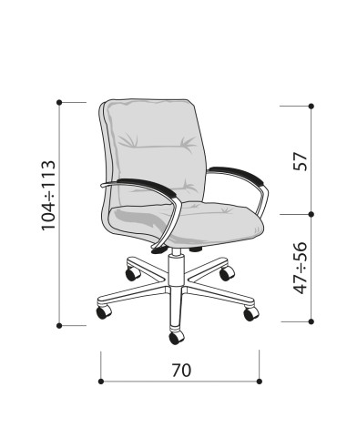 Dimensions - Chaise de réunion en cuir très confortable sur roulettes - Formen - Las Mobili