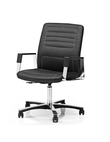 Chaise de réunion en cuir avec surpiqures et accoudoirs design - Neochair