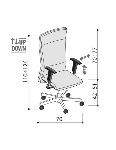 Dimensions - Fauteuil de direction haut dossier en cuir et accoudoirs réglables - Athena - Las Mobili