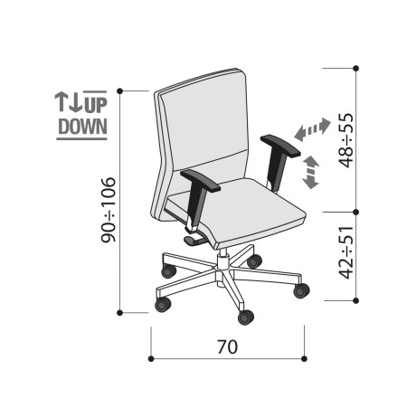 Dimensions - Chaise de bureau en cuir et dossier réglable en hauteur - Athena - Las Mobili
