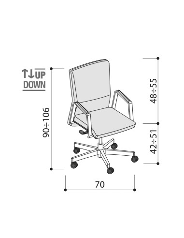 Dimensions - Chaise de conférence design en cuir sur roulettes - Athena - Las Mobili